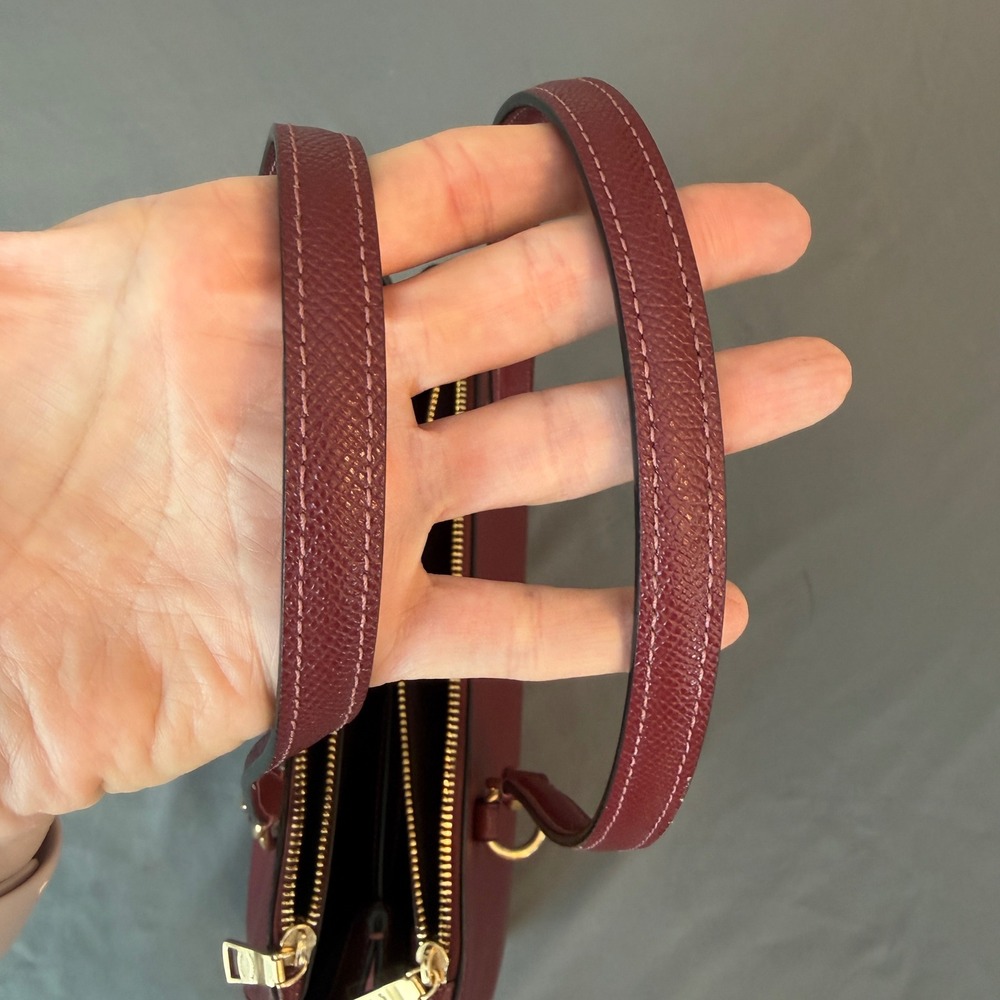 Coach Burgundy ETTA Carryall Crossgrain Leather Triple Zip Gold Hardware Handbag - Picture 6 of 12